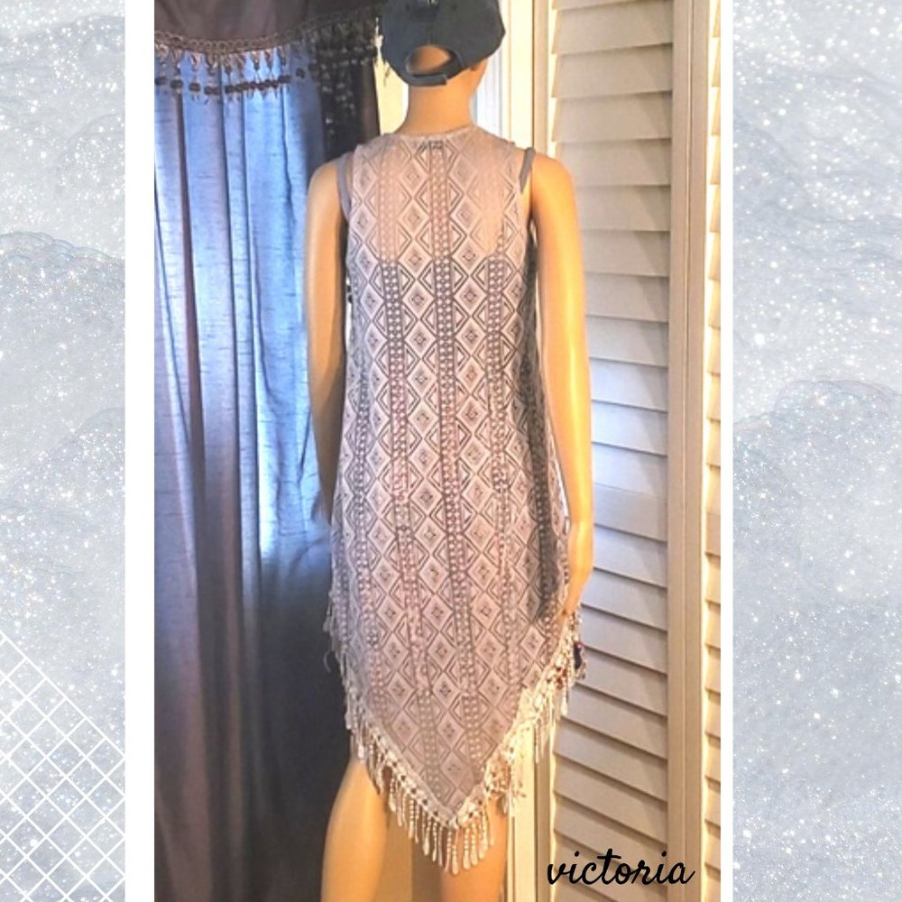 Victoria Long Lace V back Fringe Vest